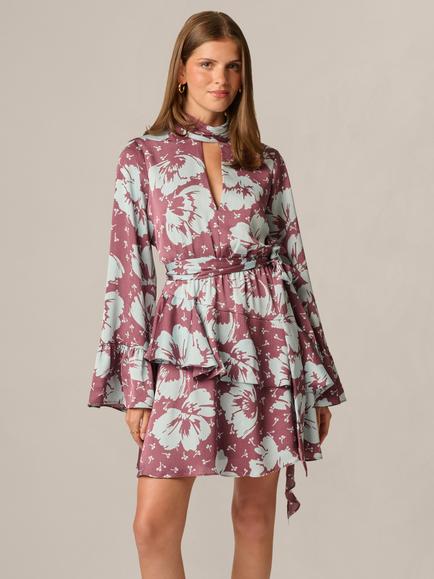 Adrianna Papell Floral Printed Short Dress, Sangria/Blue, Sangria/Blue