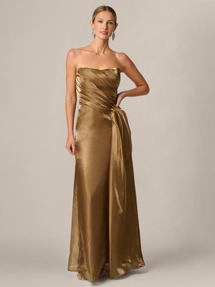 Aidan Mattox Strapless Sweetheart Organza Maxi Dress, Gold, Gold