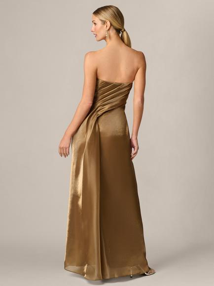 Aidan Mattox Strapless Sweetheart Organza Maxi Dress, Gold - view 2, Gold