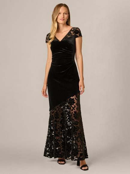 Adrianna Papell Velvet Combo Maxi Dress, Black, Black