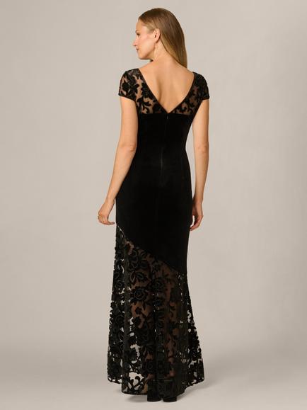 Adrianna Papell Velvet Combo Maxi Dress, Black - view 2, Black