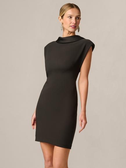 Adrianna Papell Collared V-Back Mini Dress, Black, Black