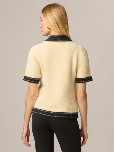 Adrianna Papell Short Sleeve Cardigan, Cream/Black - view 2, Cream/Black