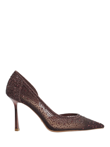 Dune London Cristelle Hotfix Mesh Semi D'Orsay Court Shoes, Burgundy, Burgundy