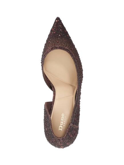 Dune London Cristelle Hotfix Mesh Semi D'Orsay Court Shoes, Burgundy - view 2, Burgundy