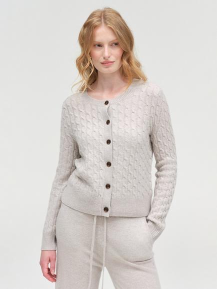 Chinti & Parker Pure Cashmere Cable Knit Cardigan, Chinchilla, Chinchilla