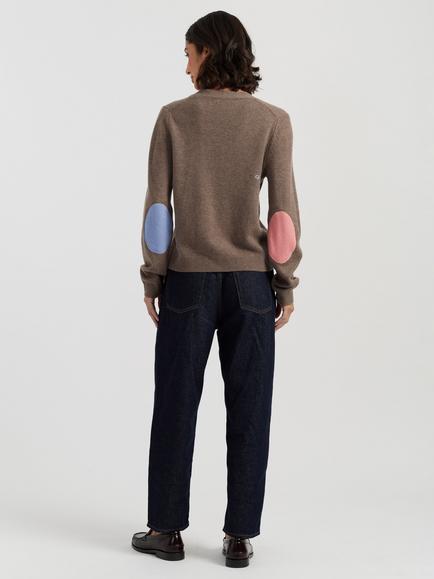 Chinti & Parker Wool Rich with Cashmere Elbow Patch Cardigan, Mushroom - view 2, Mushroom
