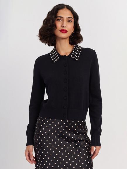 Chinti & Parker Wool Rich with Cashmere Jewel-Neck Cardigan, Black, Black