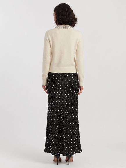 Chinti & Parker Wool Blend Jewelled Collar Cardigan, Cream - view 2, Cream