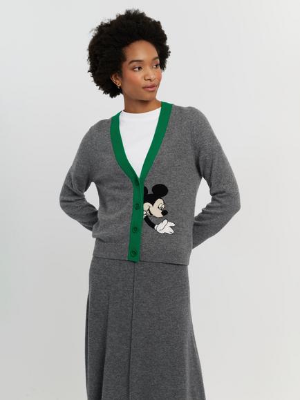 Chinti & Parker x Disney Mickey Wool Rich with Cashmere Cardigan, Grey, Grey