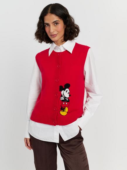 Chinti & Parker x Disney Mickey Wool Rich with Cashmere Waistcoat, Red