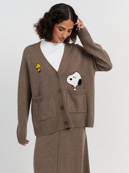 Chinti & Parker Snoopy Peek Pocket Wool Rich with Cashmere Cardigan, Mushroom