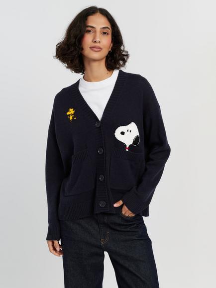Chinti & Parker Snoopy Peek Pocket Wool Rich with Cashmere Cardigan, Navy