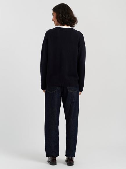 Chinti & Parker Snoopy Peek Pocket Wool Rich with Cashmere Cardigan - view 2, Navy
