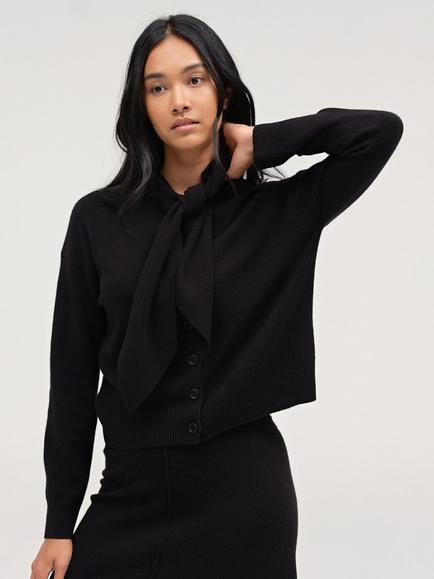 Chinti & Parker Tie Neck Wool Cardigan, Black, Black