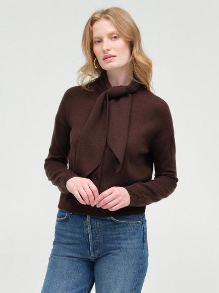 Chinti & Parker Tie Neck Wool Cardigan, Chocolate, Chocolate