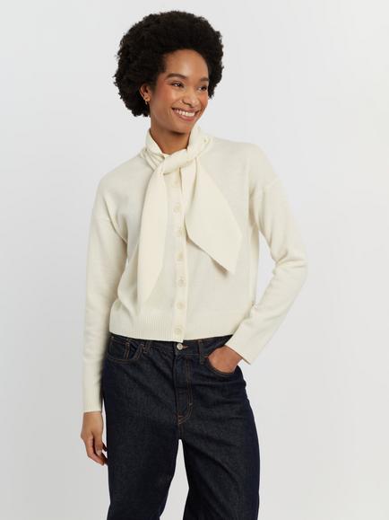 Chinti & Parker Tie Neck Wool Cardigan, Cream, Cream