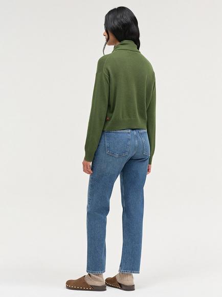 Chinti & Parker Wool Rich with Cashmere Tie Neck Cardigan, Moss - view 2, Moss
