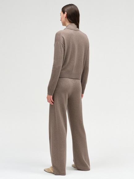 Chinti & Parker Wool Rich with Cashmere Tie Neck Cardigan, Mushroom - view 2, Mushroom