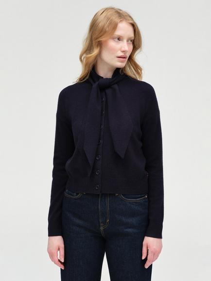 Chinti & Parker Tie Neck Wool Cardigan, Navy, Navy
