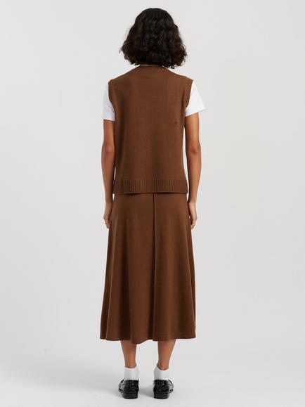 Chinti & Parker x Disney Mickey Minnie Wool Rich with Cashmere Peek Pocket Skirt, Toffee - view 2, Toffee