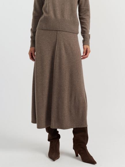 Chinti & Parker Pure Wool with Cashmere Midi Skirt, Mushroom, Mushroom