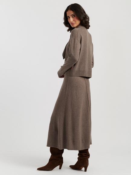 Chinti & Parker Pure Wool with Cashmere Midi Skirt, Mushroom - view 2, Mushroom