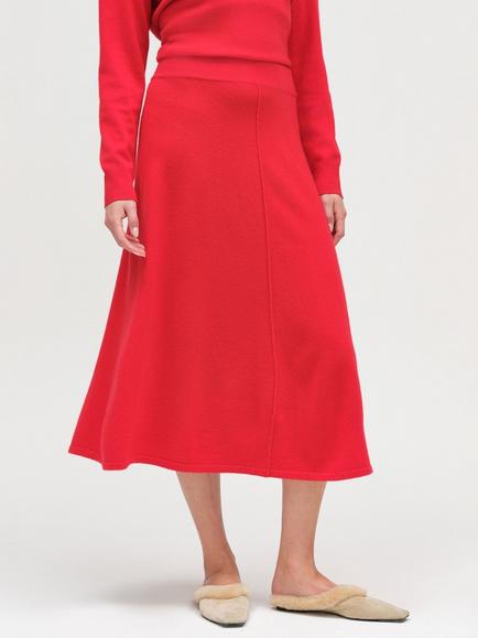 Chinti & Parker Wool Rich with Cashmere Midi Skirt, Velvet Red, Velvet Red