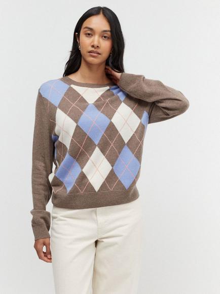 Chinti & Parker Argyle Wool Rich with Cashmere Jumper, Mushroom/Multi