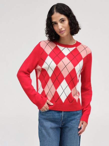 Chinti & Parker Argyle Wool Rich with Cashmere Jumper, Red/Multi