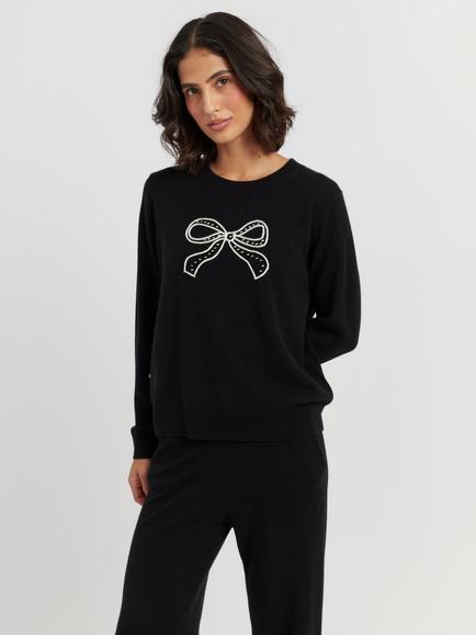 Chinti & Parker Bow Embroidered Wool Rich with Cashmere Jumper, Black