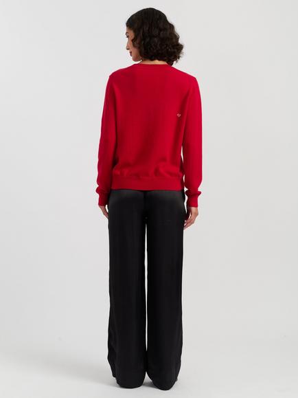 Chinti & Parker Bow Embroidered Wool Rich with Cashmere Jumper - view 2, Red