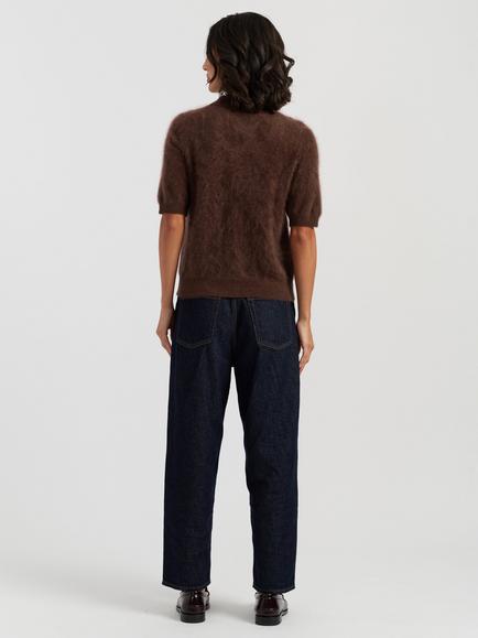 Chinti & Parker Brushed Cashmere Polo T-Shirt - view 2, Chocolate