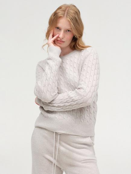 Chinti & Parker Pure Cashmere Cable Knit Jumper, Light Grey