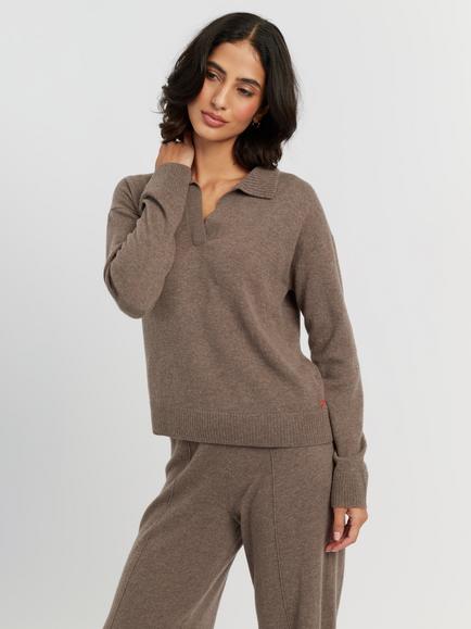 Chinti & Parker Wool Rich with Cashmere Collared Jumper, Mushroom, Mushroom