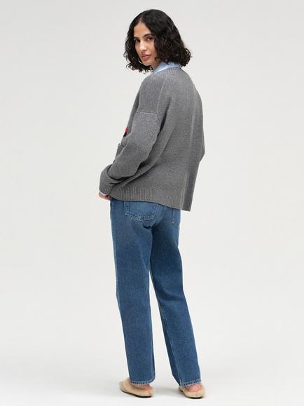 Chinti & Parker x Disney Mickey Minnie Wool Rich with Cashmere Peek Pocket Cardigan, Grey - view 2, Grey