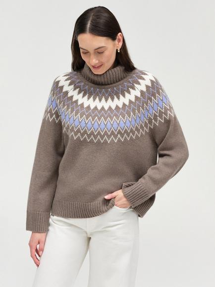 Chinti & Parker Wool Rich with Cashmere Fair Isle Roll Neck Jumper, Mushroom