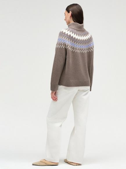Chinti & Parker Wool Rich with Cashmere Fair Isle Roll Neck Jumper - view 2, Mushroom