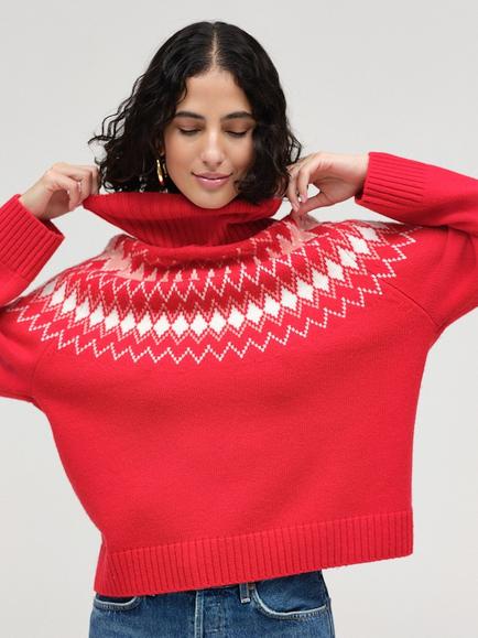 Chinti & Parker Wool Rich with Cashmere Fair Isle Roll Neck Jumper, Red