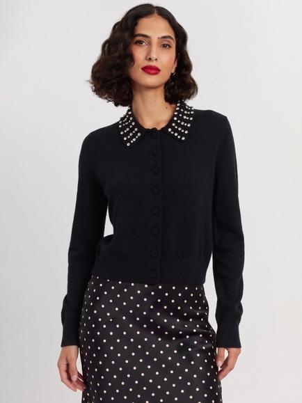 Chinti & Parker Wool Rich with Cashmere Jewel-Neck Knitted Cardigan, Black, Black