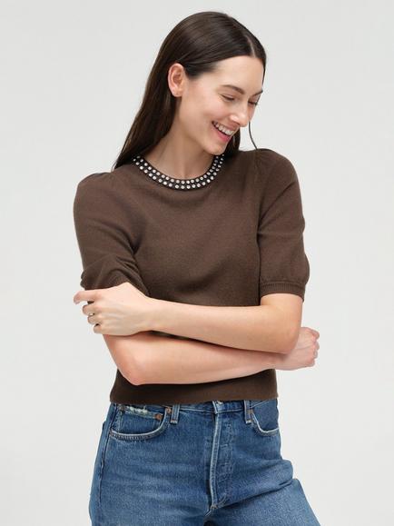 Chinti & Parker Merino Wool Jewel Neck Jumper, Chocolate, Chocolate