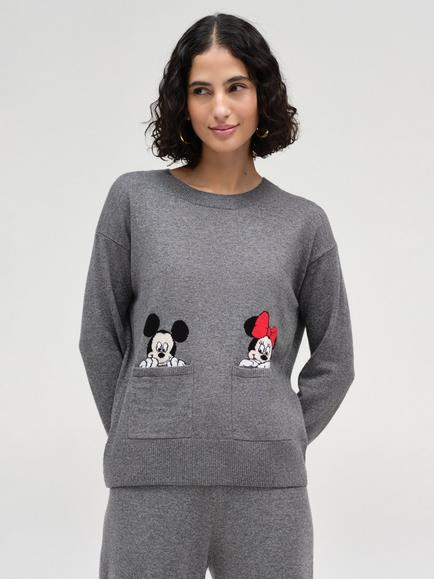 Chinti & Parker x Disney Mickey Minnie Wool Rich with Cashmere Peek Pocket Jumper, Grey