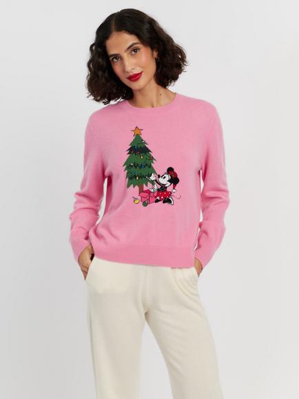 Chinti & Parker x Disney Minnie Wool Rich with Cashmere Christmas Jumper, Pink, Pink
