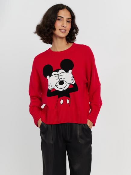 Chinti & Parker x Disney Peekaboo Mickey Wool Rich with Cashmere Jumper, Red