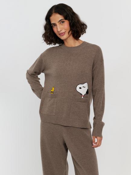 Chinti & Parker Peanuts Snoopy Wool Rich with Cashmere Peeking Pocket Jumper, Mushroom