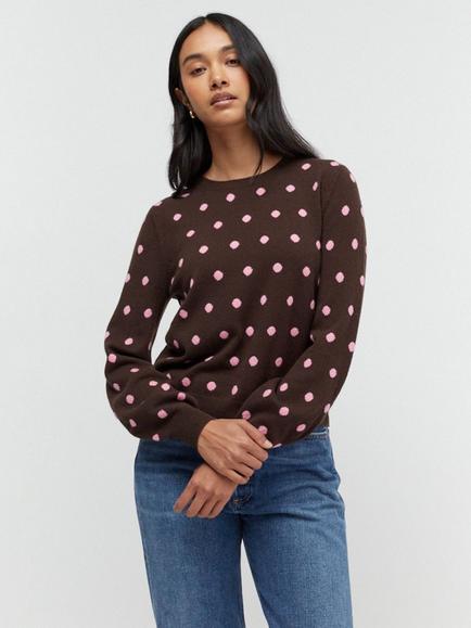Chinti & Parker Wool Rich with Cashmere Polka Dot Jumper, Chocolate/Salmon