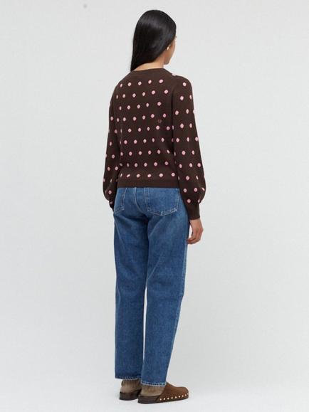 Chinti & Parker Wool Rich with Cashmere Polka Dot Jumper - view 2, Chocolate/Salmon