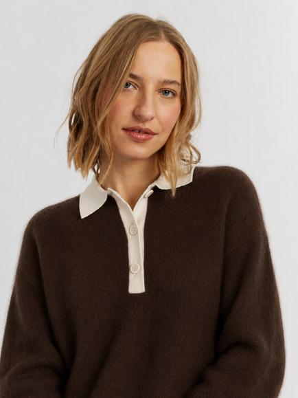 Chinti & Parker Pure Merino Wool Polo Top, Chocolate, Chocolate