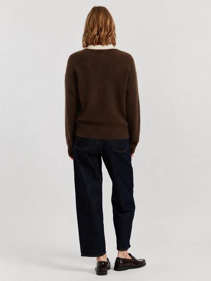 Chinti & Parker Pure Merino Wool Polo Top, Chocolate - view 2, Chocolate