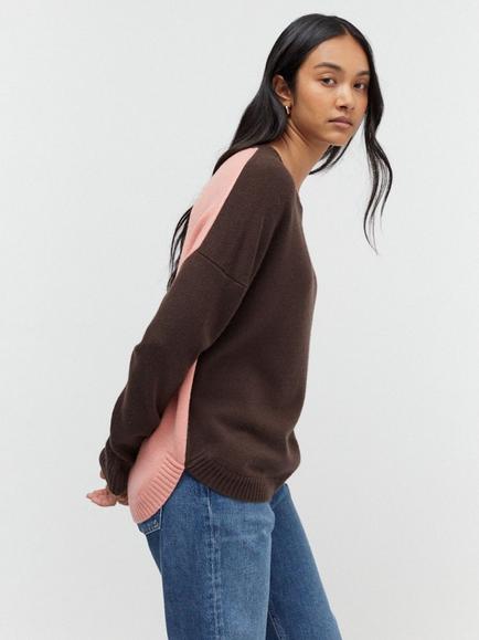 Chinti & Parker Wool Rich with Cashmere Pop Colour Jumper, Chocolate/Salmon